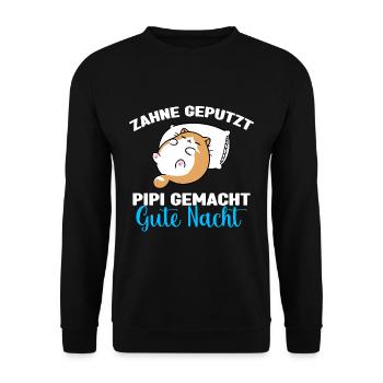 Katzen Schlafshirt Dicke Katze Gute Nacht - Unisex Pullover - Schwarz - Vorne - Alina (178cm) & Michal (187cm)