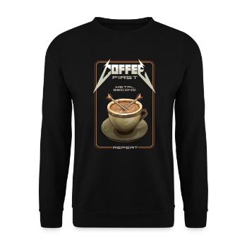 COFFEE FIRST - Unisex Sweatshirt - black - Front - Alina (178cm) & Michal (187cm)