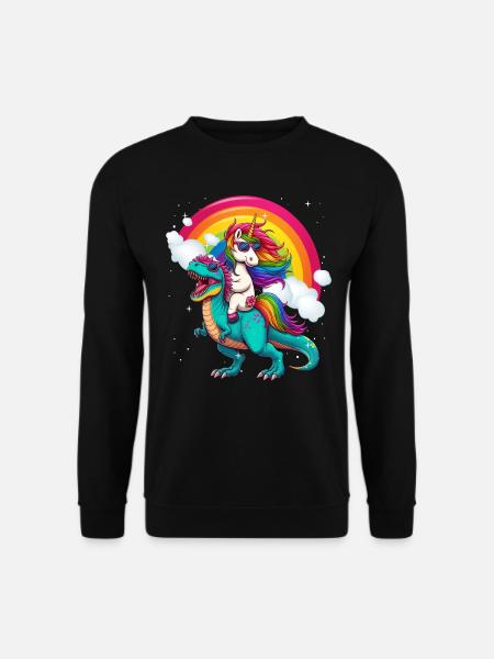Einhorn reitender Dinosaurier - Unisex Pullover - Schwarz