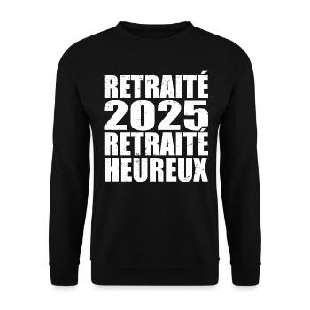 Glücklicher Rentner Ruhestandsgeschenk 2025 - Unisex Pullover - Schwarz - Vorne - Alina (178cm) & Michal (187cm)