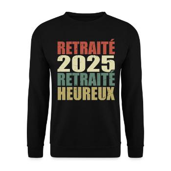 Glücklicher Rentner Ruhestandsgeschenk 2025 - Unisex Pullover - Schwarz - Vorne - Alina (178cm) & Michal (187cm)
