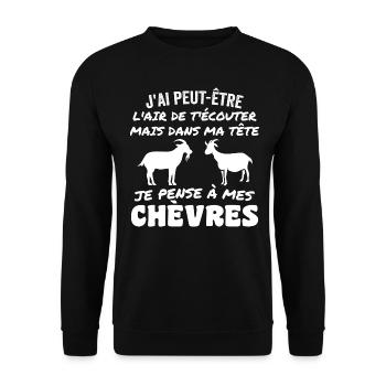 Dans Ma Tête Je Pense à Mes Chèvres - Sweat-shirt Unisexe - noir - Devant - Alina (178cm) & Michal (187cm)