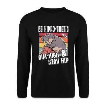 Sei hippo-thetisch Ziel High Stay Hip Lustiges Nilpferd - Unisex Pullover - Schwarz - Vorne - Alina (178cm) & Michal (187cm)