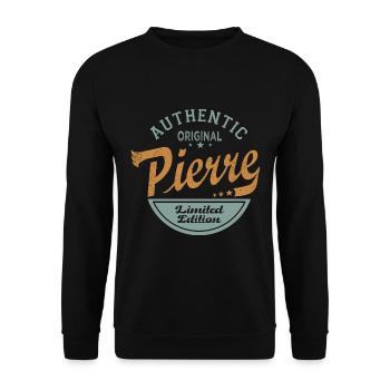 Pierre first name Gift Personalized Tshirt stone - Unisex Sweatshirt - black - Front - Alina (178cm) & Michal (187cm)