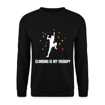 Climbing Is My Therapy Klettern Bouldern - Unisex Pullover - Schwarz - Vorne - Alina (178cm) & Michal (187cm)