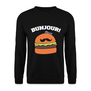 Burger -Wortspiele Fastfood -Liebhaber - Unisex Pullover - Schwarz - Vorne - Alina (178cm) & Michal (187cm)