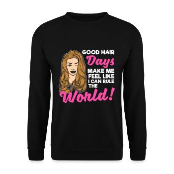 Werten Sie Ihren Stil mit einzigartigen Hair - Unisex Pullover - Schwarz - Vorne - Alina (178cm) & Michal (187cm)