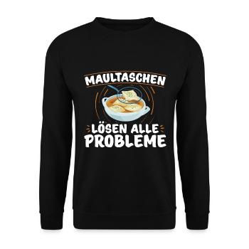 Maultaschen Sprüche | Schwaben Ländle Geschenkidee - Unisex Pullover - Schwarz - Vorne - Alina (178cm) & Michal (187cm)
