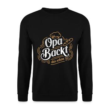 Opa backt das schon - unser backender Opa - Unisex Pullover - Schwarz - Vorne - Alina (178cm) & Michal (187cm)