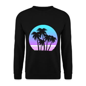 Vaporwave tropische Sonnenuntergangspalme Strand - Unisex Pullover - Schwarz - Vorne - Alina (178cm) & Michal (187cm)