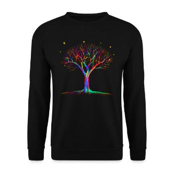 Magischer Baum - Psychedelische Kunst - Unisex Pullover - Schwarz - Vorne - Alina (178cm) & Michal (187cm)
