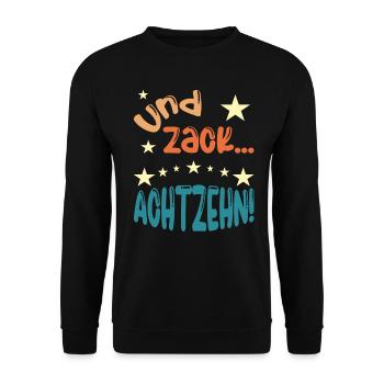 Und zack Achtzehn! - Unisex Pullover - Schwarz - Vorne - Alina (178cm) & Michal (187cm)