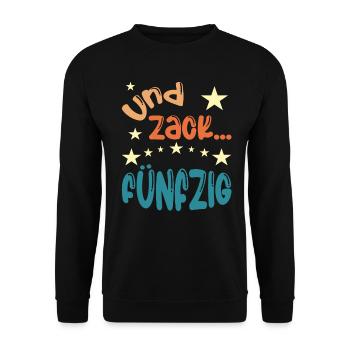 Und zack Fünfzig - Unisex Pullover - Schwarz - Vorne - Alina (178cm) & Michal (187cm)