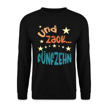 Und zack Fünfzehn - Unisex Pullover - Schwarz - Vorne - Alina (178cm) & Michal (187cm)