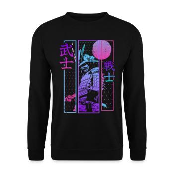 Samurai Warrior Vaporwave Japanische Ästhetik - Unisex Pullover - Schwarz - Vorne - Alina (178cm) & Michal (187cm)
