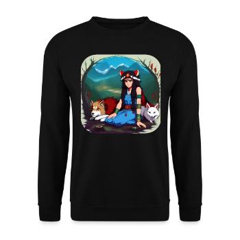 Anime Girl with Fox and Dog - Unisex Sweatshirt - black - Front - Alina (178cm) & Michal (187cm)
