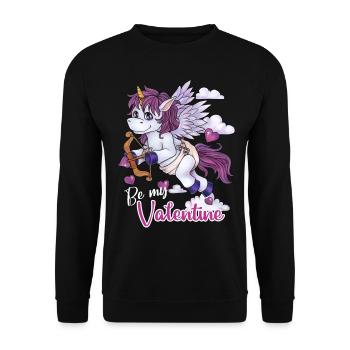 Be my Valentine niedliches Amor Einhorn Geschenk - Unisex Pullover - Schwarz - Vorne - Alina (178cm) & Michal (187cm)