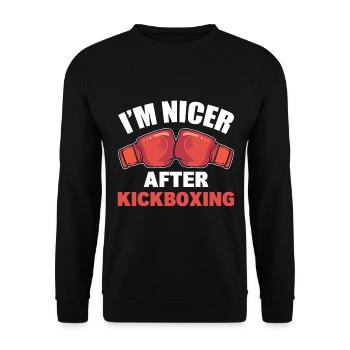 I'm Nicer After Kickboxing Kickbox-Trainer - Unisex Pullover - Schwarz - Vorne - Alina (178cm) & Michal (187cm)
