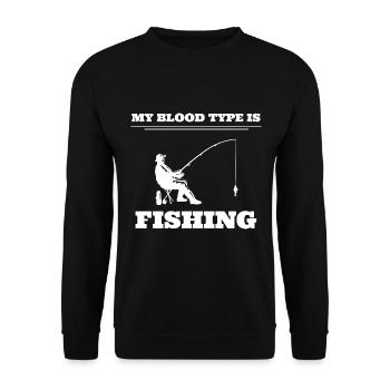 My Blood Type Is Fishing Angler - Unisex Pullover - Schwarz - Vorne - Alina (178cm) & Michal (187cm)