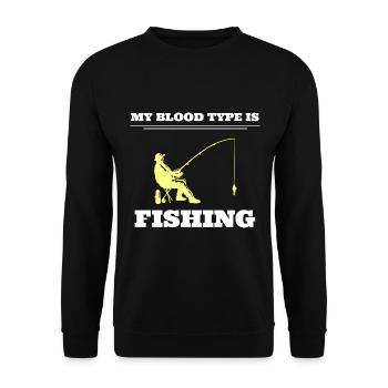 My Blood Type Is Fishing Angler - Unisex Pullover - Schwarz - Vorne - Alina (178cm) & Michal (187cm)