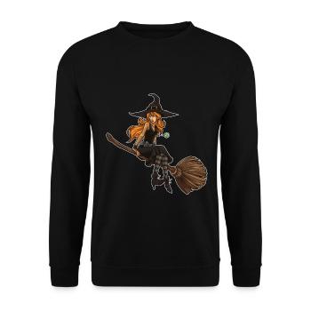 Douce sorcière est assise sur son balai | Halloween - Sweat-shirt Unisexe - noir - Devant - Alina (178cm) & Michal (187cm)