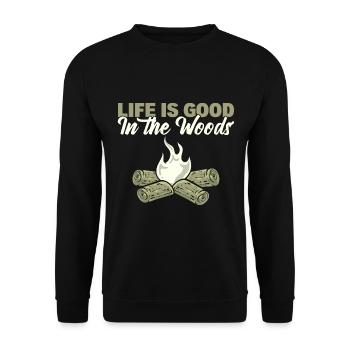 Life Is Good In The Woods Wanderer - Unisex Pullover - Schwarz - Vorne - Alina (178cm) & Michal (187cm)