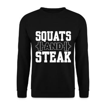 Lustiger Abnehm- und Steakliebhaber Fitnesstrainer - Unisex Pullover - Schwarz - Vorne - Alina (178cm) & Michal (187cm)