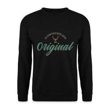 Schwarzwälder Original mit Hirschkopf - cool ! - Unisex Pullover - Schwarz - Vorne - Alina (178cm) & Michal (187cm)