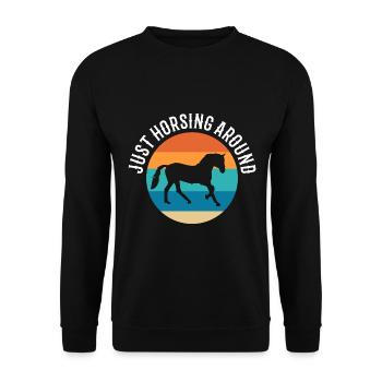 Just Horsing Around Reitlehrer - Unisex Pullover - Schwarz - Vorne - Alina (178cm) & Michal (187cm)