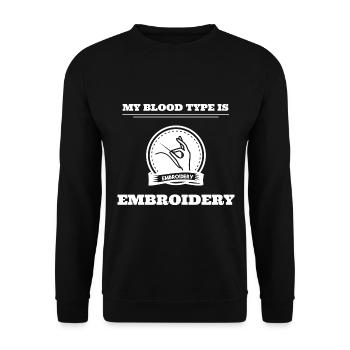 My Blood Type Is Embroidery Schneider - Unisex Pullover - Schwarz - Vorne - Alina (178cm) & Michal (187cm)