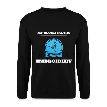 My Blood Type Is Embroidery Schneider - Unisex Pullover - Schwarz - Vorne - Alina (178cm) & Michal (187cm)