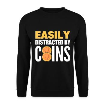 Easily Distracted By Coins Münzsammler - Unisex Pullover - Schwarz - Vorne - Alina (178cm) & Michal (187cm)