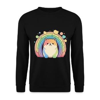 Akita Inu Hund Bunte Farben Regenbogen Kunst Anime - Unisex Pullover - Schwarz - Vorne - Alina (178cm) & Michal (187cm)