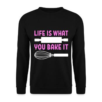 Life Is What You Bake It Bäcker - Unisex Pullover - Schwarz - Vorne - Alina (178cm) & Michal (187cm)