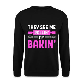 They See Me Rollin' I'm Bakin' Konditor - Unisex Pullover - Schwarz - Vorne - Alina (178cm) & Michal (187cm)