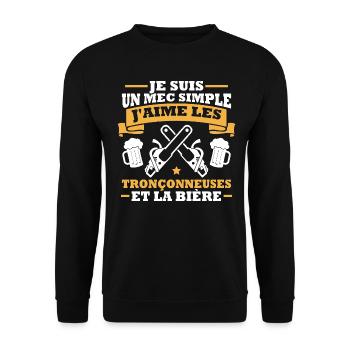 Un mec simple j aime les tronçonneuses et la bière - Sweat-shirt Unisexe - noir - Devant - Alina (178cm) & Michal (187cm)