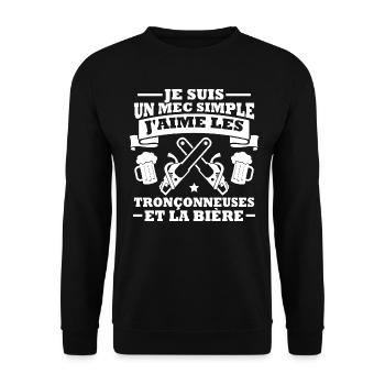 Un mec simple j aime les tronçonneuses et la bière - Sweat-shirt Unisexe - noir - Devant - Alina (178cm) & Michal (187cm)