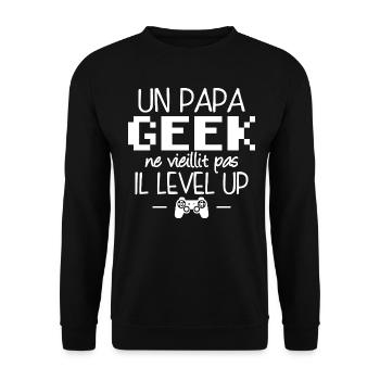 Un papa geek ne vieillit pas il level up - Sweat-shirt Unisexe - noir - Devant - Alina (178cm) & Michal (187cm)