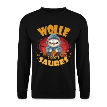 WOLLE oder SAURES - Halloween für Wollfans - Unisex Pullover - Schwarz - Vorne - Alina (178cm) & Michal (187cm)