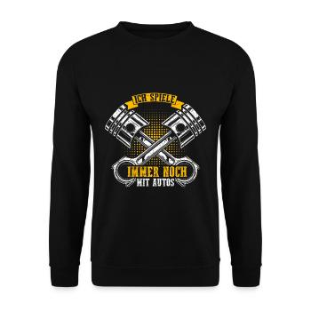 Ich Spiele Immer Noch Mit Autos - Mechaniker Mecha - Unisex Pullover - Schwarz - Vorne - Alina (178cm) & Michal (187cm)