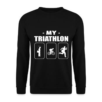 My Triathlon Briefträger - Unisex Pullover - Schwarz - Vorne - Alina (178cm) & Michal (187cm)