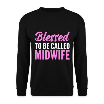 Gesegnete Hebamme Geburtshelfer - Unisex Pullover - Schwarz - Vorne - Alina (178cm) & Michal (187cm)