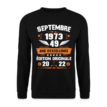 Septembre 1973 Idée cadeau d'anniversaire 49 ans - Sweat-shirt Unisexe - noir - Devant - Alina (178cm) & Michal (187cm)