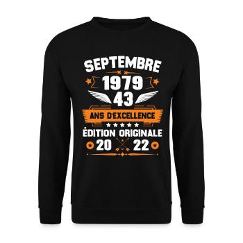 Septembre 1979 Idée cadeau d'anniversaire 43 ans - Sweat-shirt Unisexe - noir - Devant - Alina (178cm) & Michal (187cm)