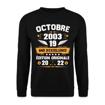 Octobre 2003 Idée cadeau d'anniversaire 19 ans - Sweat-shirt Unisexe - noir - Devant - Alina (178cm) & Michal (187cm)