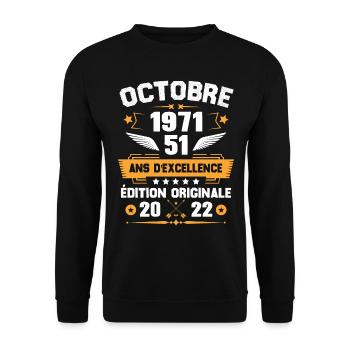 Octobre 1971 Idée Cadeau D'anniversaire 51 Ans - Sweat-shirt Unisexe - noir - Devant - Alina (178cm) & Michal (187cm)