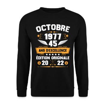 Octobre 1977 Idée Cadeau D'anniversaire 45 Ans - Sweat-shirt Unisexe - noir - Devant - Alina (178cm) & Michal (187cm)