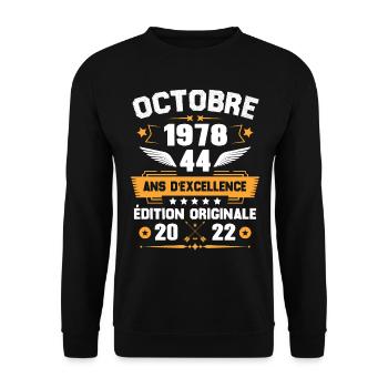 Octobre 1978 Idée Cadeau D'anniversaire 44 Ans - Sweat-shirt Unisexe - noir - Devant - Alina (178cm) & Michal (187cm)