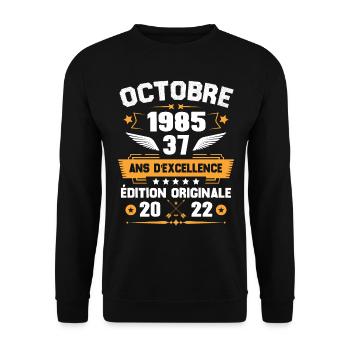 Octobre 1985 Idée Cadeau D'anniversaire 37 Ans - Sweat-shirt Unisexe - noir - Devant - Alina (178cm) & Michal (187cm)