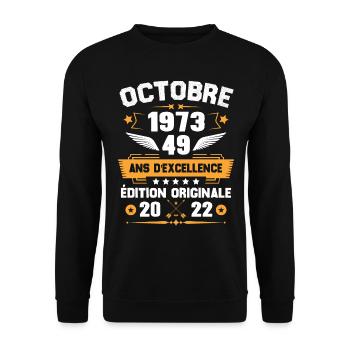 Octobre 1973 Idée Cadeau D'anniversaire 49 Ans - Sweat-shirt Unisexe - noir - Devant - Alina (178cm) & Michal (187cm)